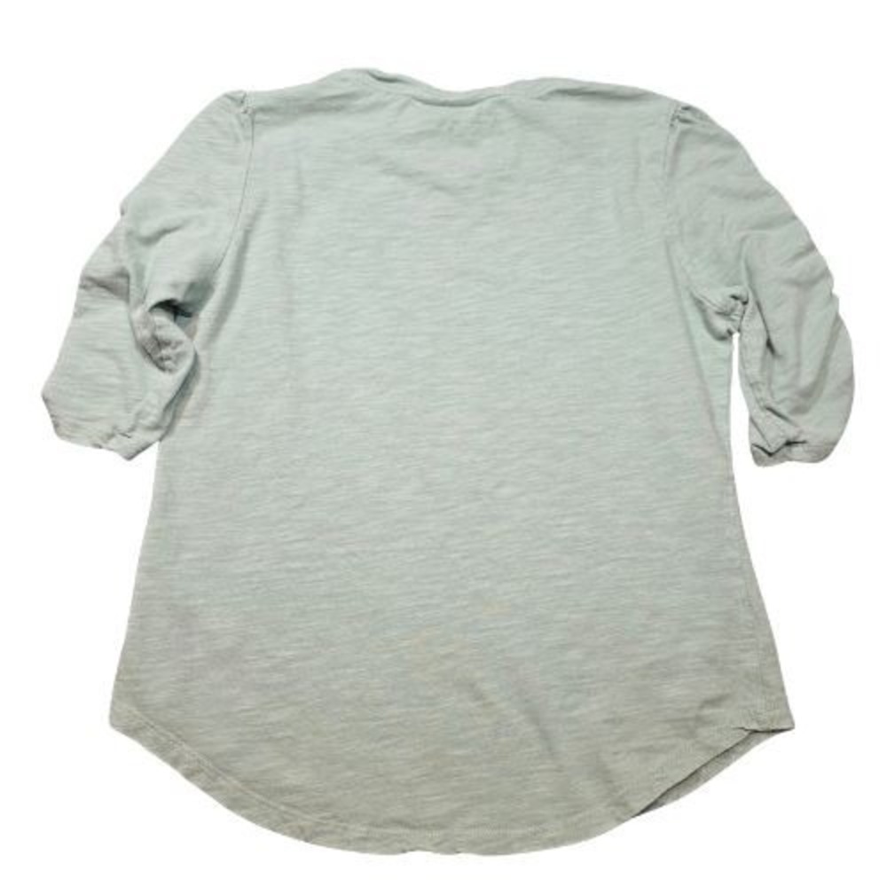Oak & Trellis Womens M Sage Green Slub Knit Ruched Puff 3/4 Sleeve Crew Neck Top - Picture 2 of 12
